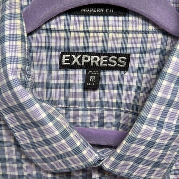 Express- means long sleeve purple and blue plaid button-up Modern fit- Size XXL - Picture 4 of 7